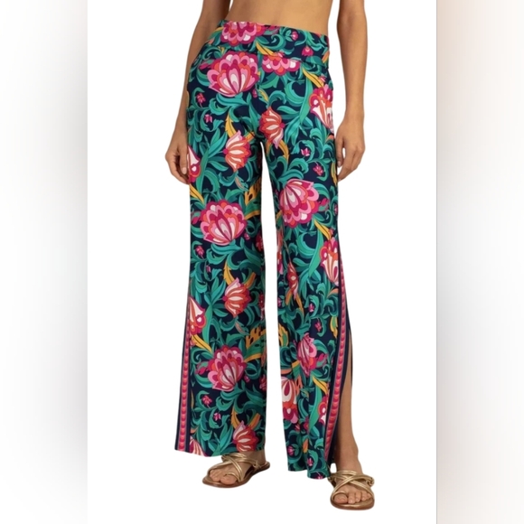 Trina Turk Pants - Trina Turk India Garden Swim Cover Up Pants M Tropical Floral Wide Leg Resort